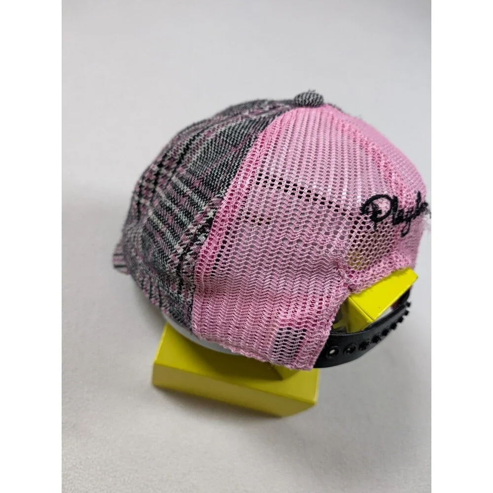 Vintage Retro Y2K Playboy Bunny Newsboy Pink Plaid Mesh Back Snapback Hat